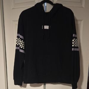Vans Black Hoodie with Checkered Sleeves. Size Medium.